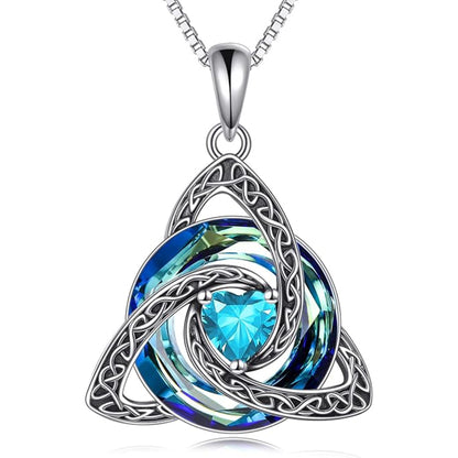 Celtic Birthstone Necklace Trinity Knot Triquetra Crystal Pendant Irish Scottish Jewelry