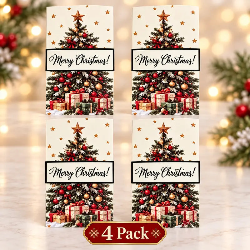 4PCS DIY Pull-Out Christmas Card with Hidden Messages Fun Sliding Surprise Card