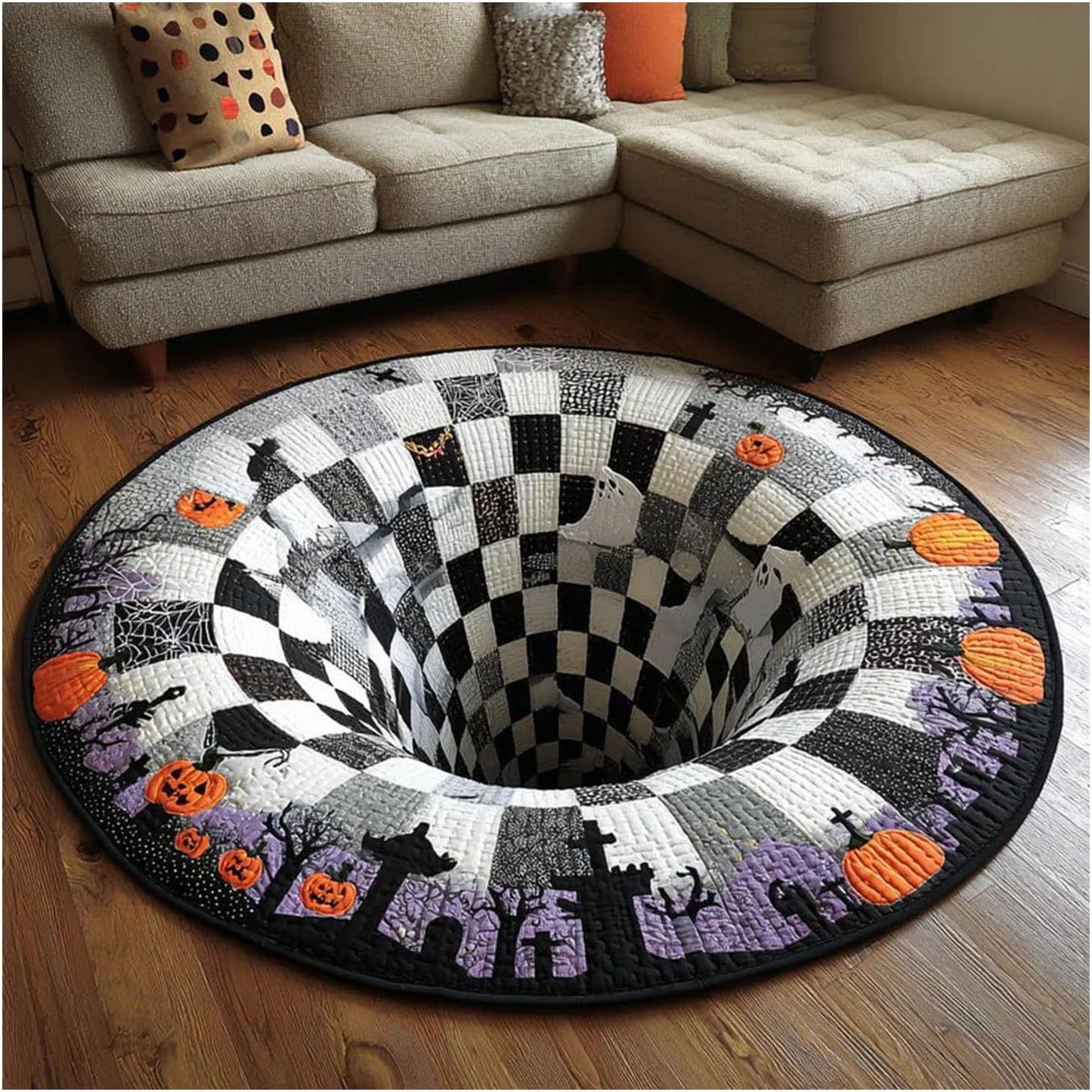 3D Halloween Rug, Novelty Ghost Skeleton 3D Optical Illusion Rugs