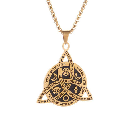 Witch Knot Necklace, Celtic Trinity Knot Triple Goddess Triquetra Pendant with Engraved Inspirational Quotes