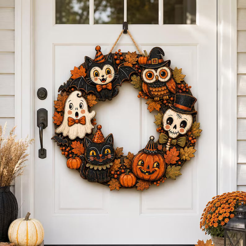 Halloween Door Hanger, Pumpkin Welcome Sign, Fall Front Door Decor