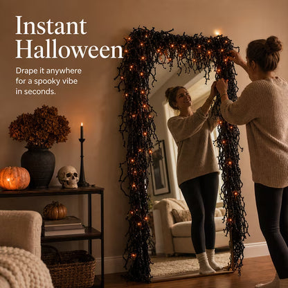 Spooky Chic: Halloween Fireplace Decor Set Halloween Fireplace Decor Set with LED Black Vine Lights