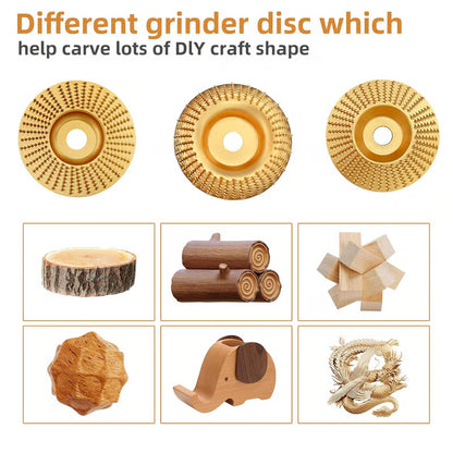 3PCS Wood Carving Disc Set for 4" or 4 1/2" Angle Grinder with 5/8" Arbor
