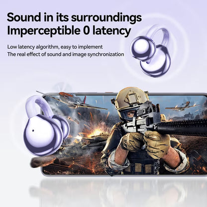 Wireless Earbuds, Clamp On Open Ear Headphones with Detachable Rhinestone Bowknot