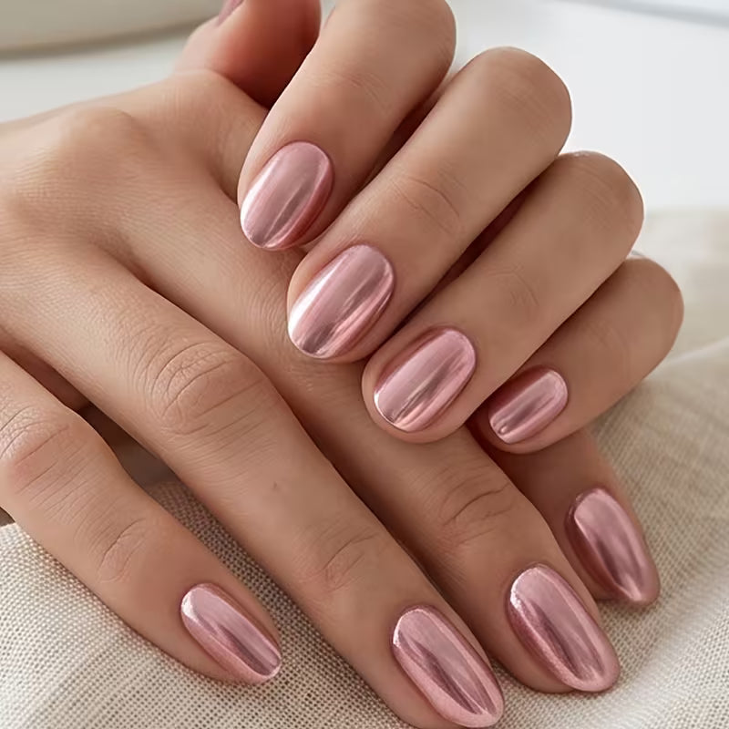 2Pcs Rose-pink Chrome Nail Polish; Quick-drying Formula; High-shine Mirror Finish