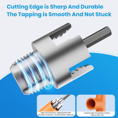 ２PCS Plastic Pvc Pipe Threader Set - 1/2" 3/4" Pipe Thread Cutting Tool, Primary