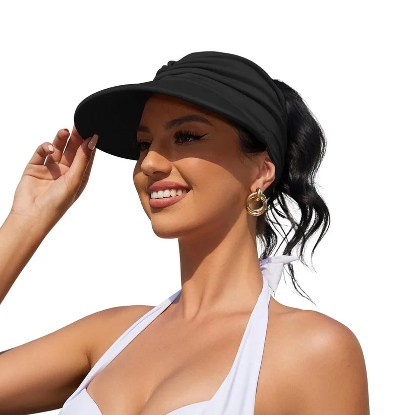 Wide Brim Visor Hats for Women-Lightweight Packable Ponytail Hat