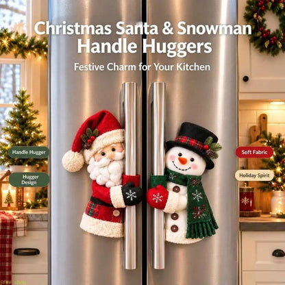 2 PCS Christmas Handle Covers, Plush Santa & Snowman Handle Huggers for Refrigerator, Oven, Cabinet & Door Handles