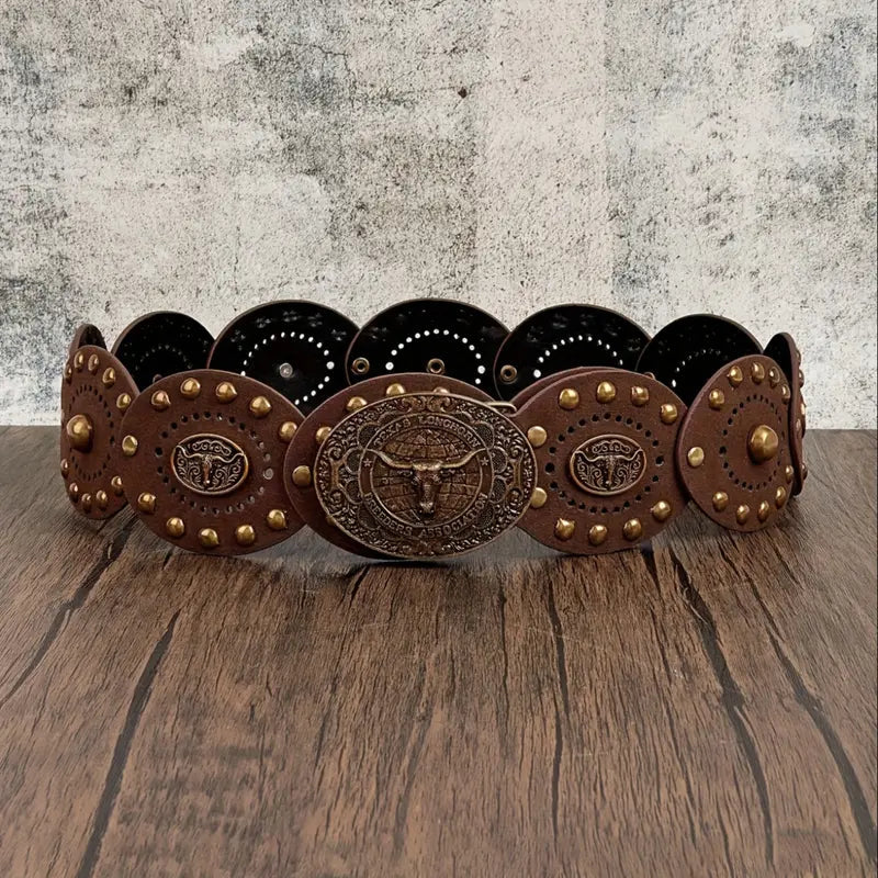 Women's Western Cowboy Style Wide Belt, PU Leather Material