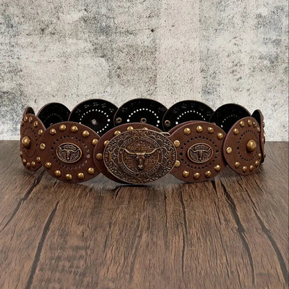 Women's Western Cowboy Style Wide Belt, PU Leather Material