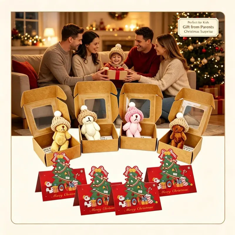 4 Pcs Handmade Little Pocket Bear Set,Anxiety Relief Plush Bear Hug, Thanksgiving Christmas New Year Birthday Gifts