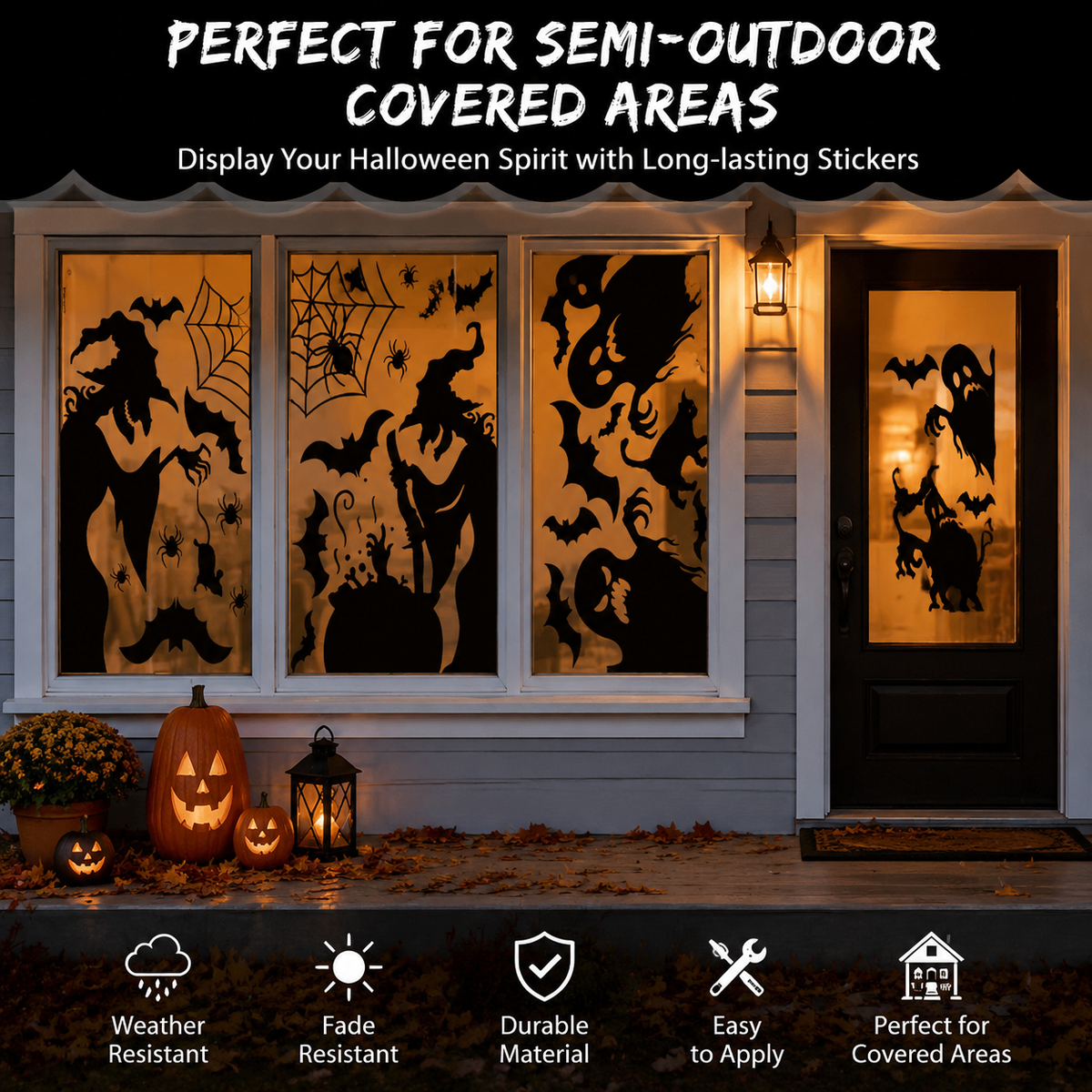 4Pcs Halloween Window Clings Silhouette Stickers Witch Bats Ghosts