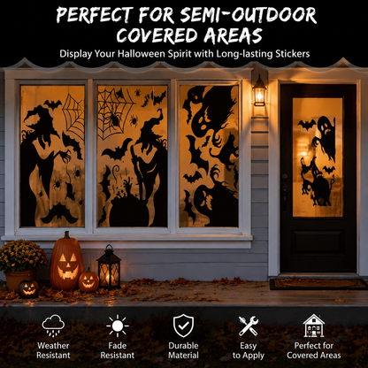 4Pcs Halloween Window Clings Silhouette Stickers Witch Bats Ghosts