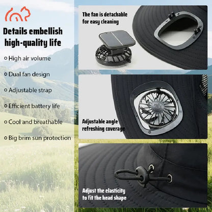 Solar fan hat Outdoor Wide Brim Sun Hat with 2 Solar Fan