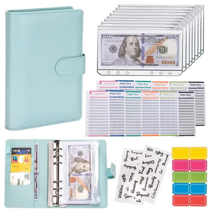 A6 Budget Binder Set 12pcs Budget Sheets & 8 Counts Binder Pockets & 10pcs Multi-colored Labels