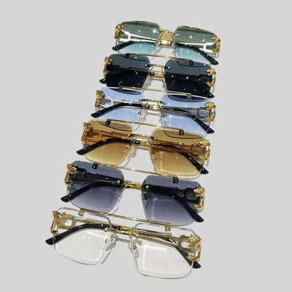 Men's 6-Pair Metal Rimless Sleek Rectangular Trendy Sunglasses