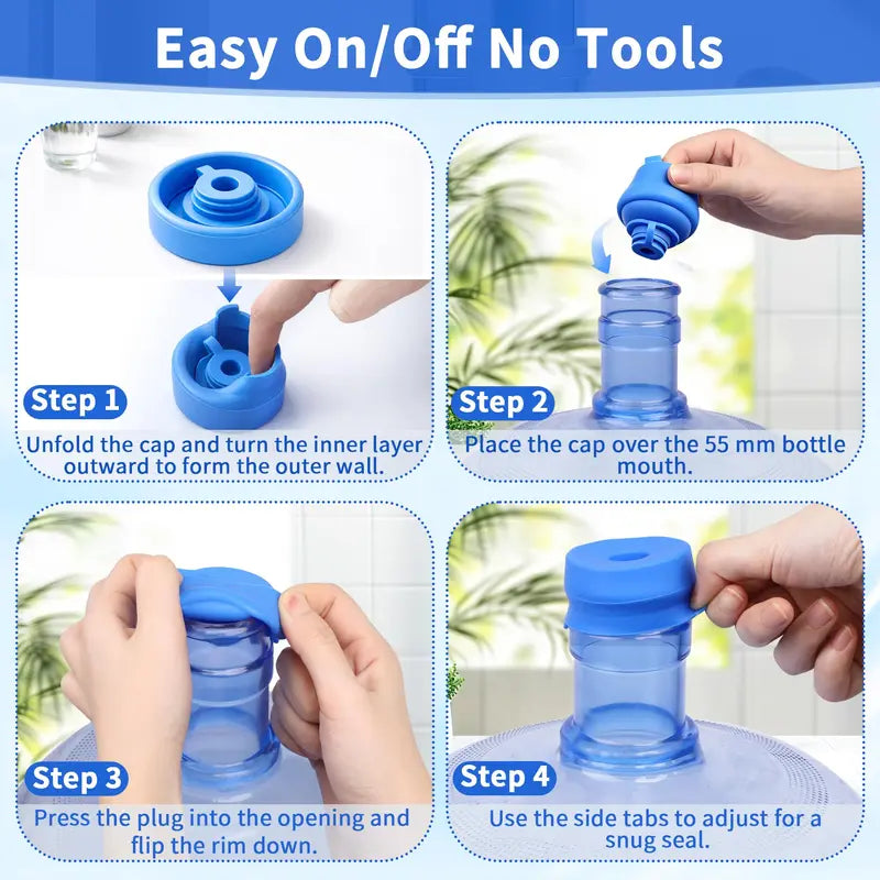 3Pack 3 & 5 Gallon Water Jug Caps, Non-Spill Leak Free Silicone Covers