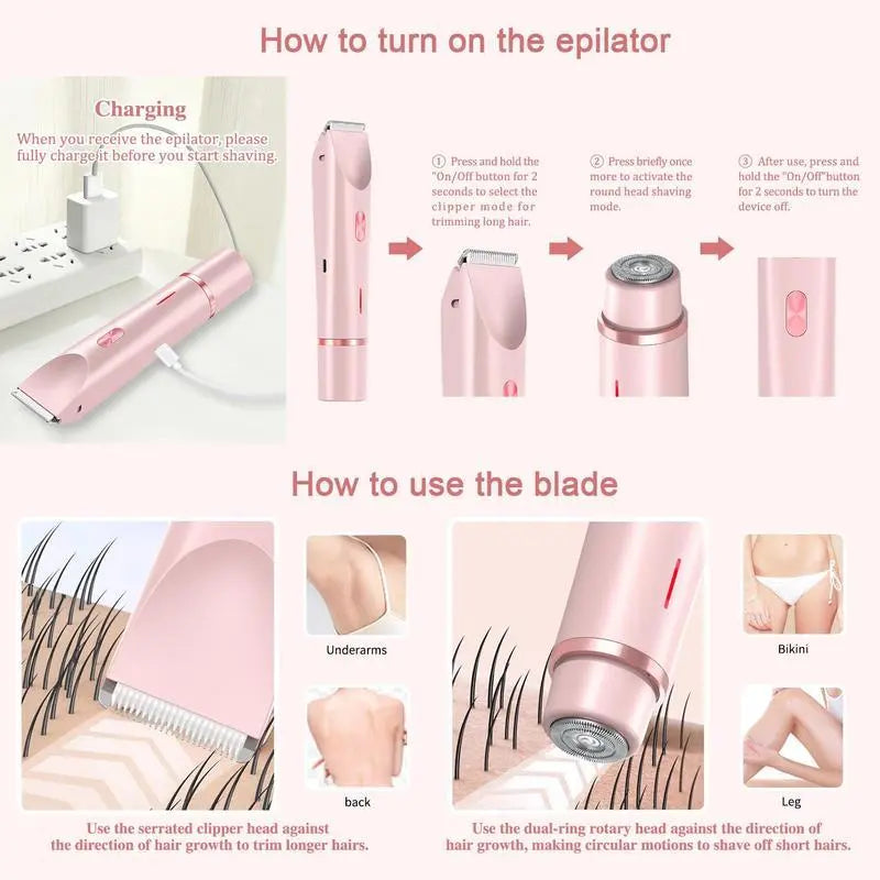 Electric Trimmer for Women, Electric Shaver and Razor Rechargeable 2-in-1 Body