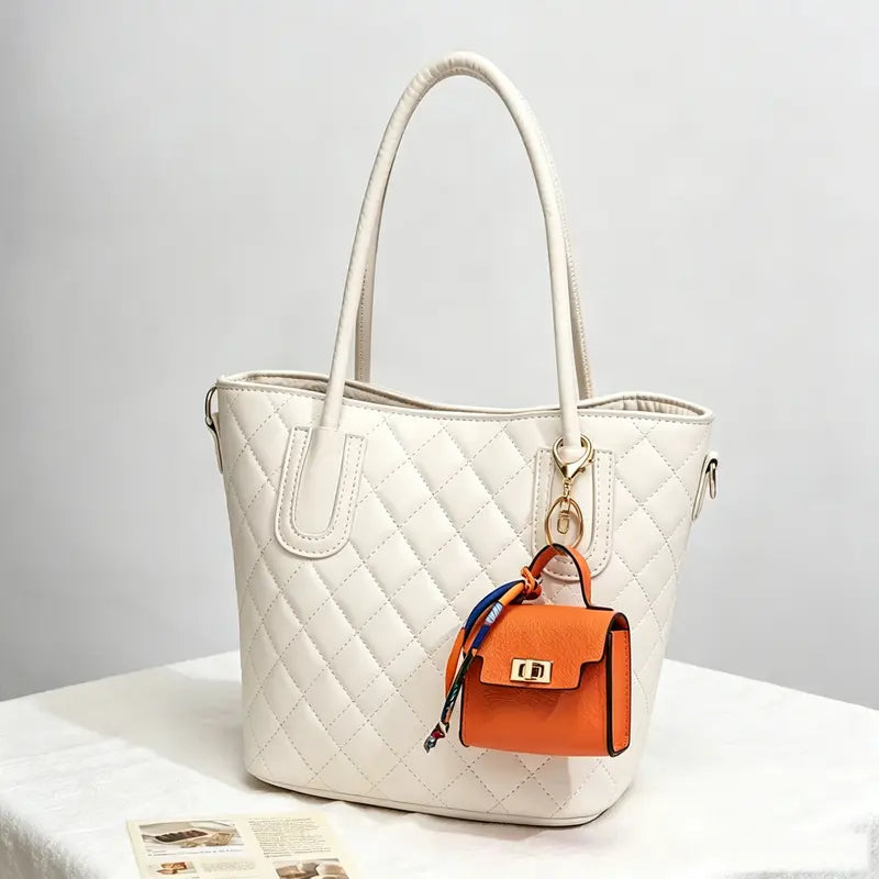 Mini Leather Square Bag Pendant Keychain with Colorful Strap