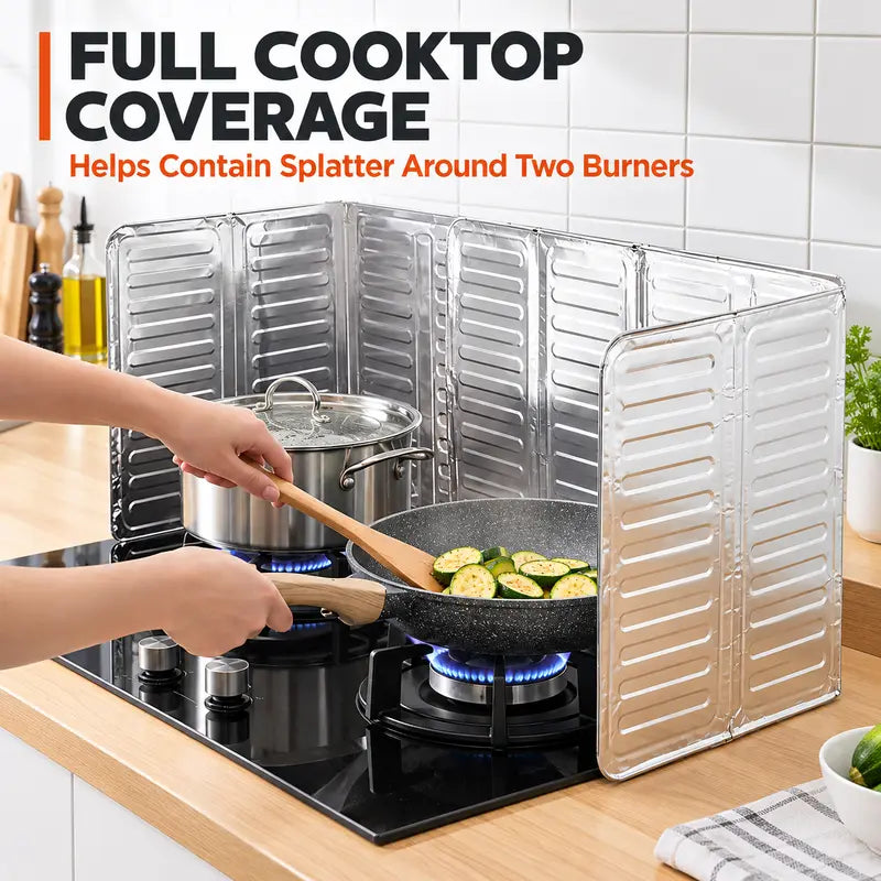 Foldable Stove Splatter Guard, 33x12in Aluminum Foil Oil Splash Shield