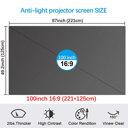 4K UHD Anti-Light Foldable Portable Projector Scree for Home Theater