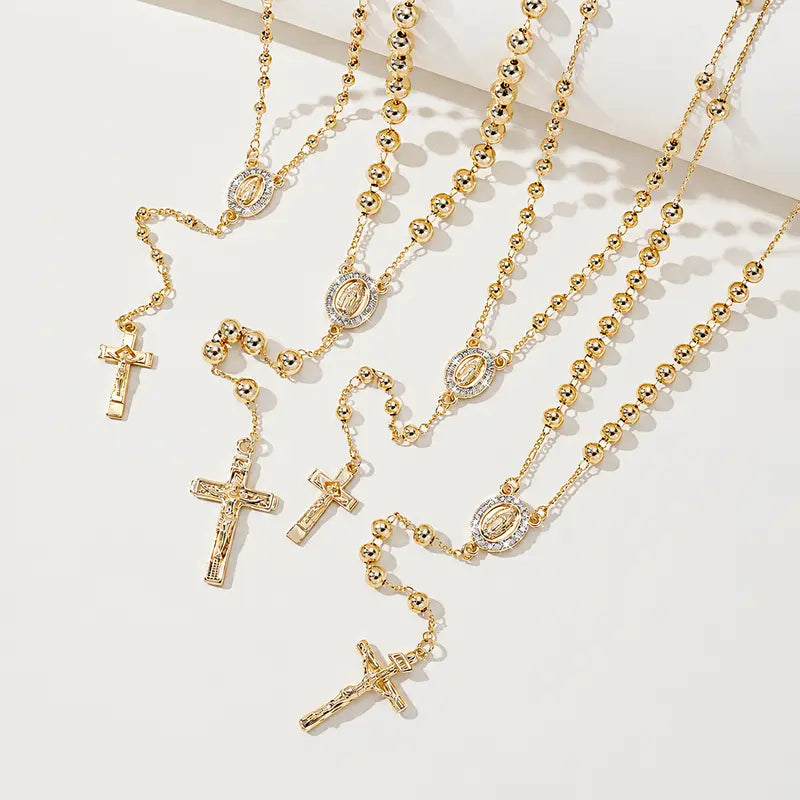 Virgin Mary Cross Clavicle Chain Rosary Necklace Long Necklace
