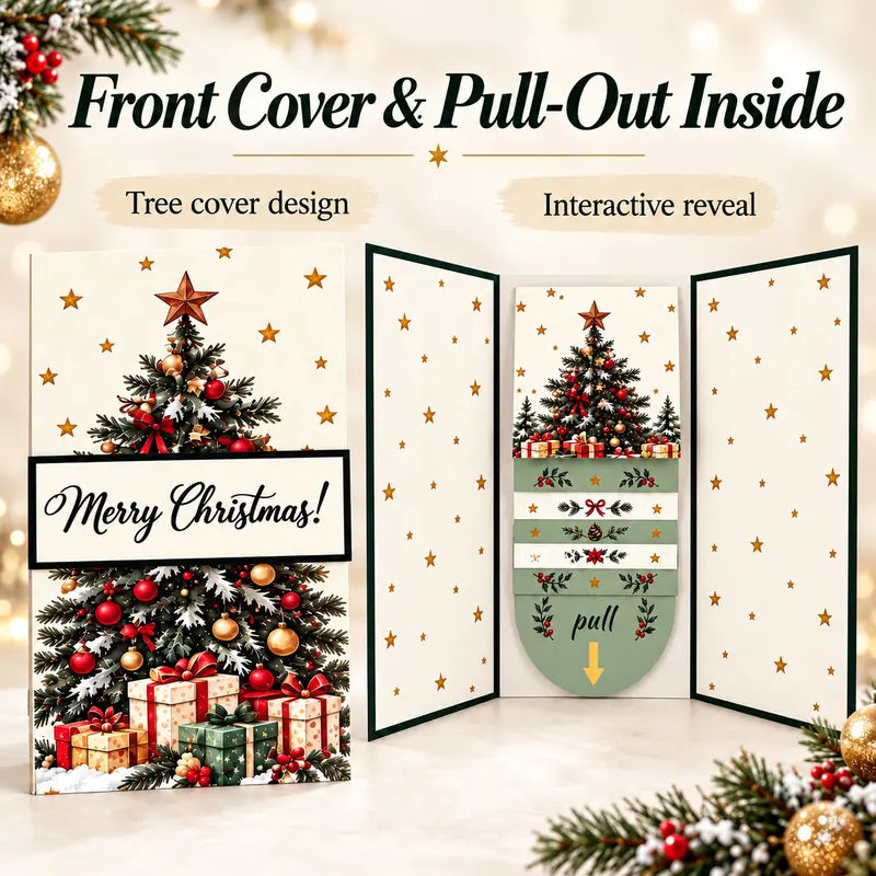 4PCS DIY Pull-Out Christmas Card with Hidden Messages Fun Sliding Surprise Card