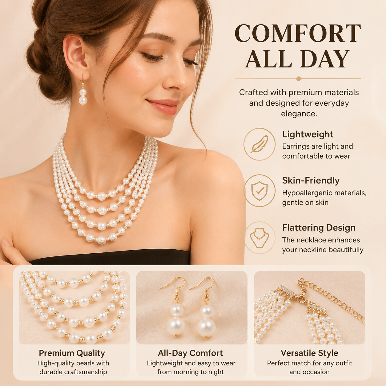 Elegant Pearl Jewelry Bead Cluster Collar Bib Choker Necklace and Earrings Set