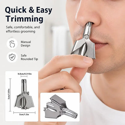 2Pcs Stainless Steel Manual Nose Hair Trimmer for Men & Women