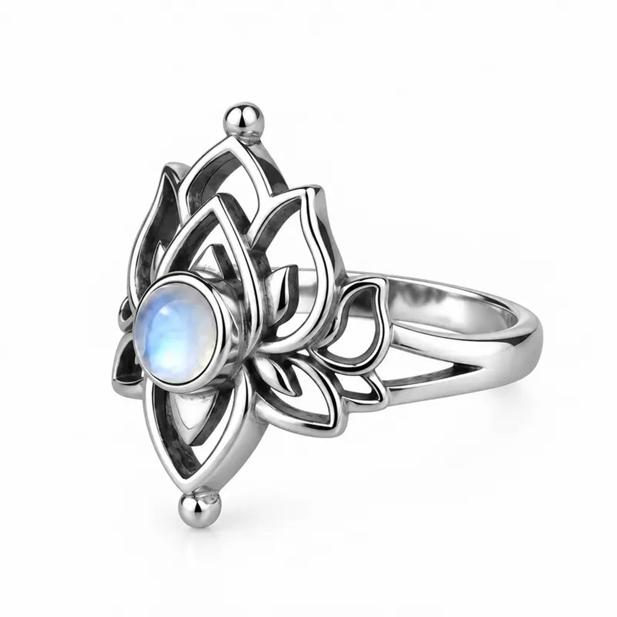 Moonstone Lotus Ring, Vintage Spiritual Growth and Enlightenment Jewelry