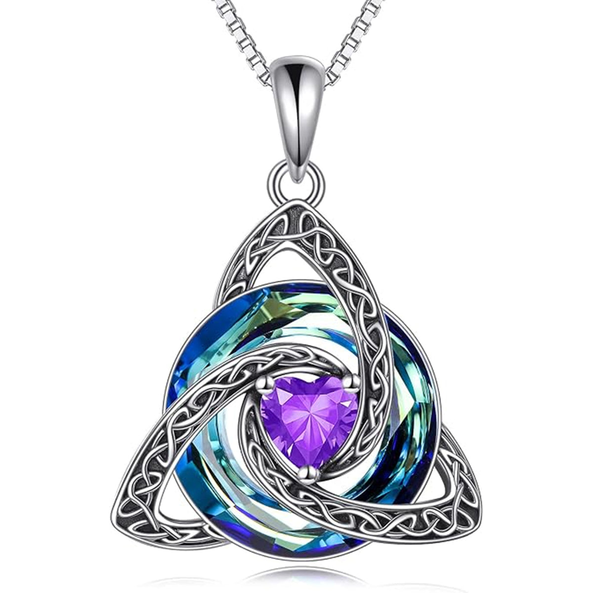 Celtic Birthstone Necklace Trinity Knot Triquetra Crystal Pendant Irish Scottish Jewelry