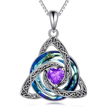 Celtic Birthstone Necklace Trinity Knot Triquetra Crystal Pendant Irish Scottish Jewelry