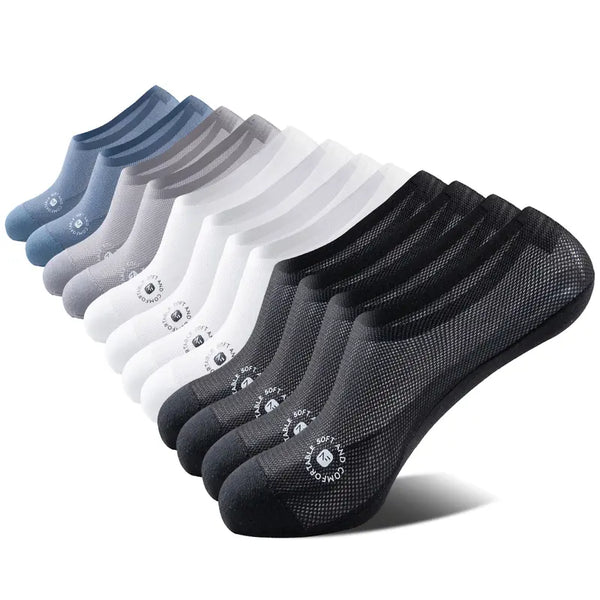 6 Pair Men's Ultra-Thin Mesh No-Show Socks Anti-Slip Heel