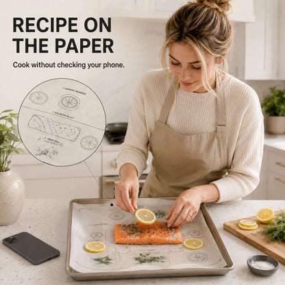 24pcs Recipe‐Printed Baking Paper Convenient Home Oven Cooking Sheet