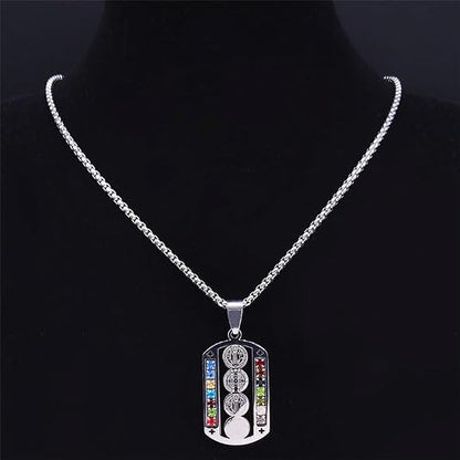 Crystal Saint Benedict Pendant Necklace Silver Color Christian Necklaces Jewelry