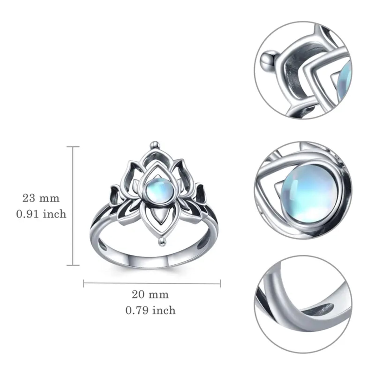 Moonstone Lotus Ring, Vintage Spiritual Growth and Enlightenment Jewelry