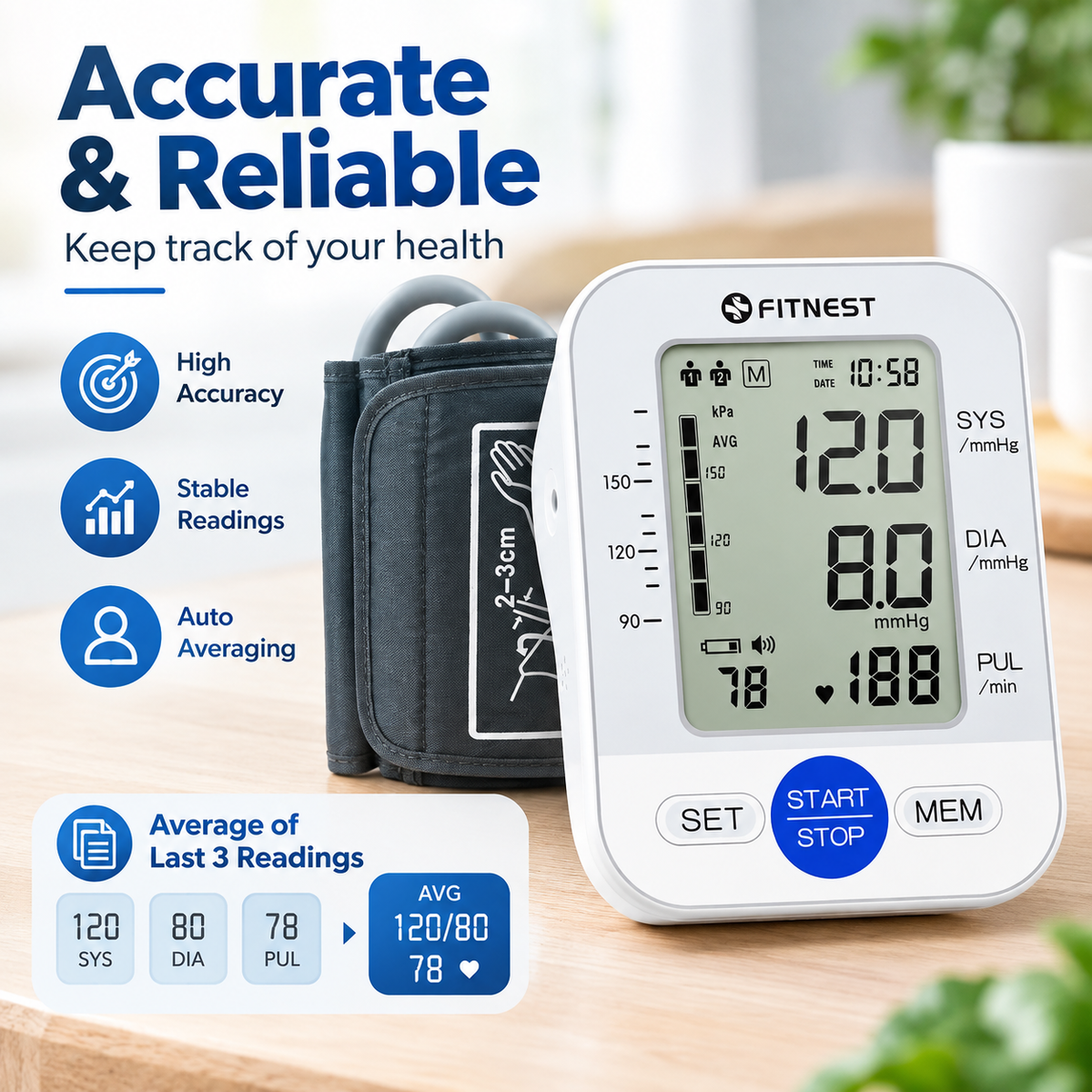 Blood Pressure Monitor, Automatic Digital Upper Arm BP Machine for Home Use