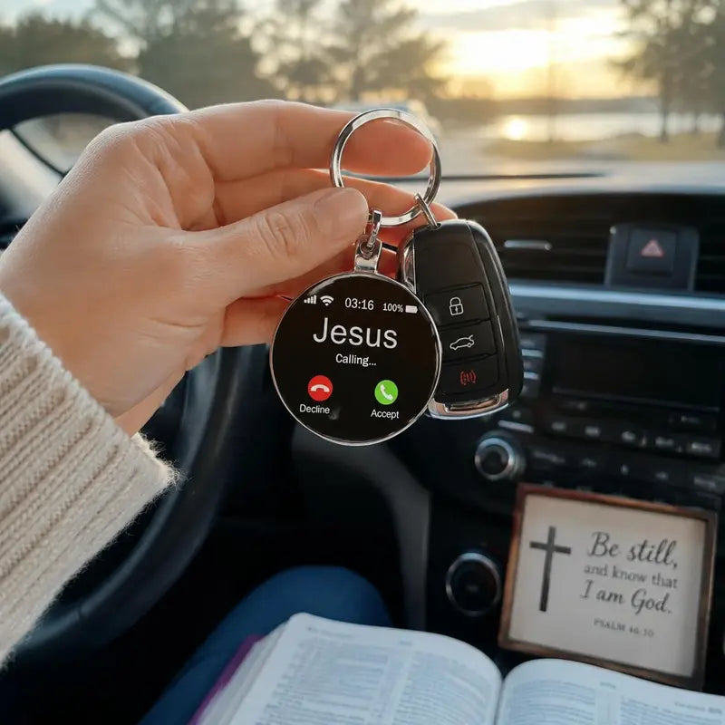 2Pcs Jesus Calling Keychain, Christian Key Ring Gift