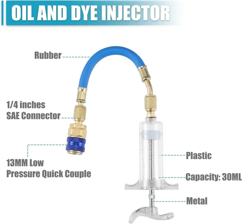 Manual AC Oil & Dye Injector Kit – 1/4" SAE Quick Coupler for Automotive & HVAC
