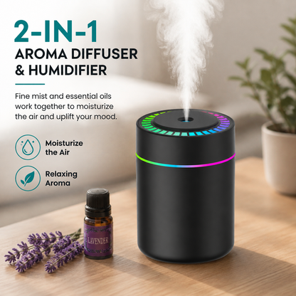 Portable Small Humidifier with Colorful LED Night Light, 12 Floral Water-Soluble Essential Oils Set