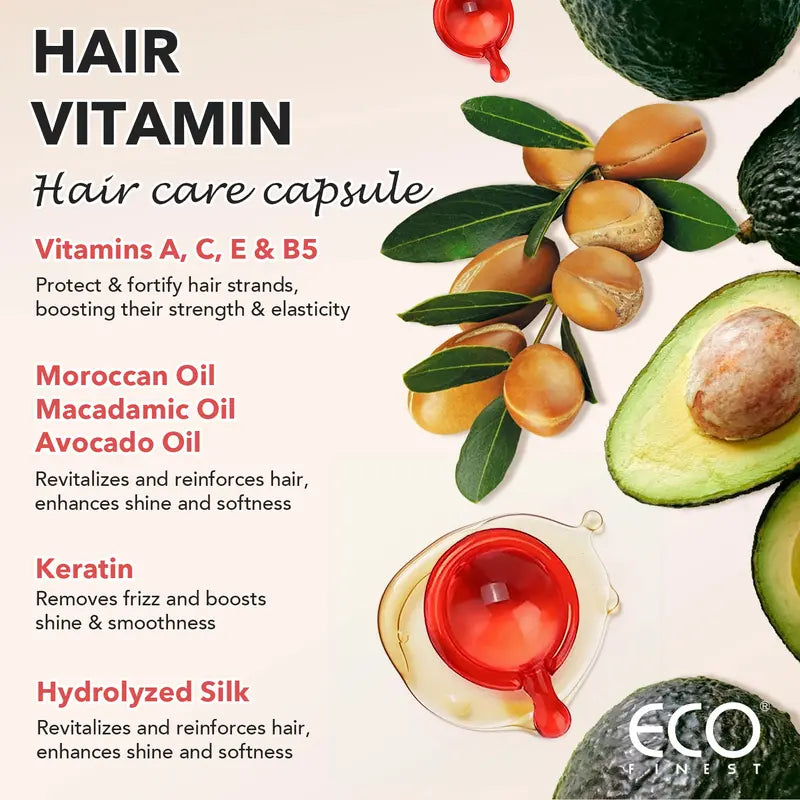40 Capsules Hair Oil With Argan Avocado & Moroccan Oil - Hair Vitamins A C E Pro B5