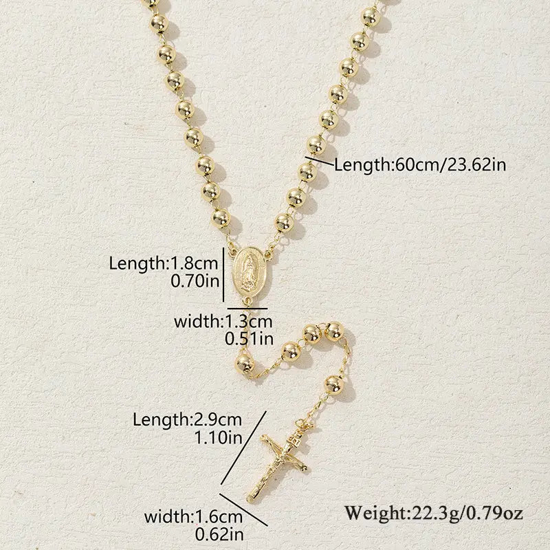 Virgin Mary Cross Clavicle Chain Rosary Necklace Long Necklace