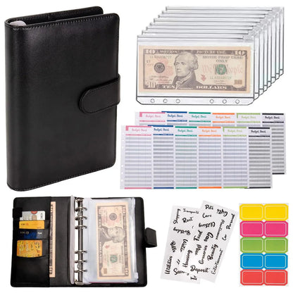 A6 Budget Binder Set 12pcs Budget Sheets & 8 Counts Binder Pockets & 10pcs Multi-colored Labels