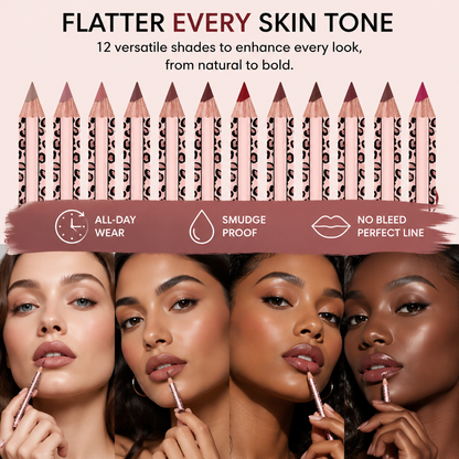 12 Colors Matte Lip Liner Set, Leopard Print Waterproof Long Lasting Lip Pencils