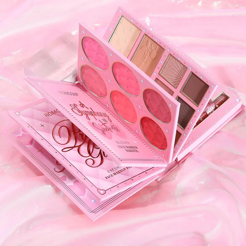 Multifunctional Eyeshadow Palette Book: Shimmer & Matte Shades, Lipstick, and Contouring