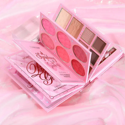 Multifunctional Eyeshadow Palette Book: Shimmer & Matte Shades, Lipstick, and Contouring
