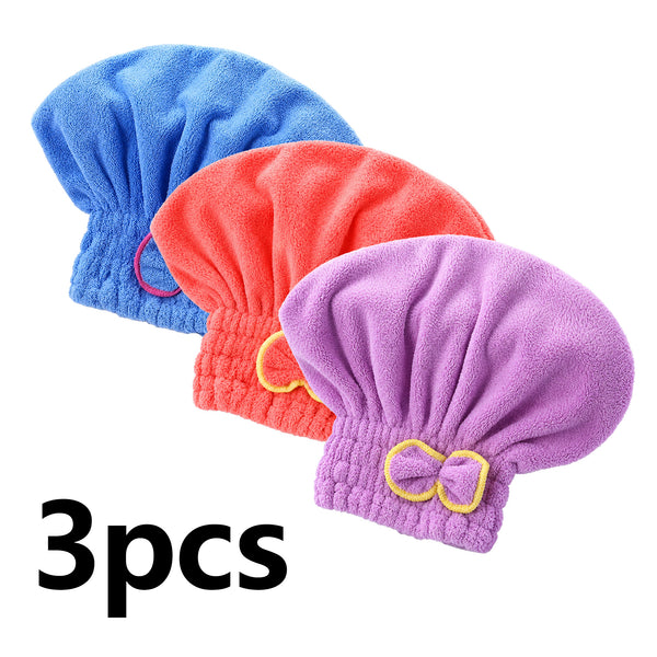 3Pcs Microfiber Hair Drying Turban with Button & Loop, Soft Coral Velvet, Highly Absorbent Fast Drying Head Wrap