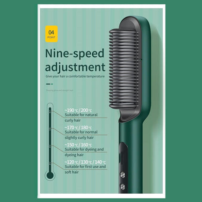 Negative Ion Hair Straightener Styling Comb with 5 Temp, 2 in 1 Brush and Curler 10s Fast Heating Anti-Scald