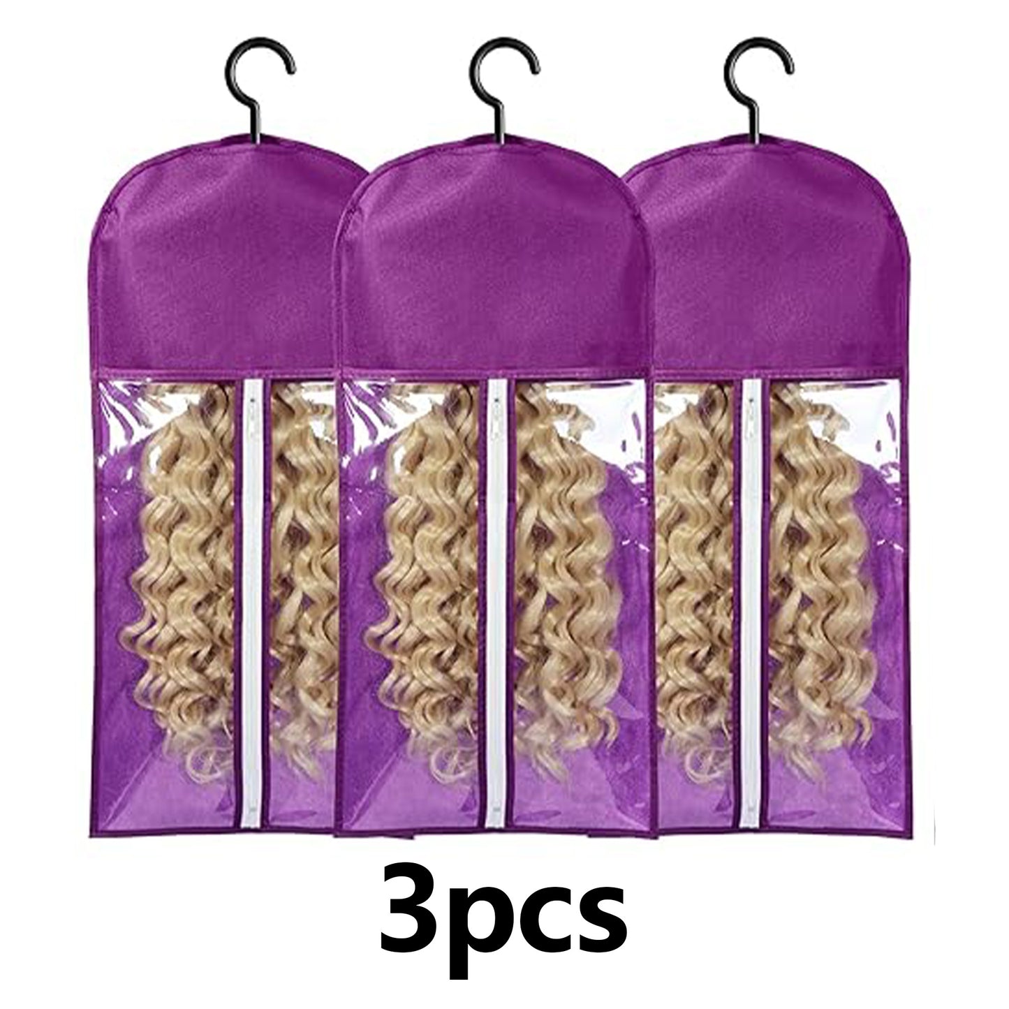 3PCS Wig Storage Bag With Hook Wig Storage Hanger