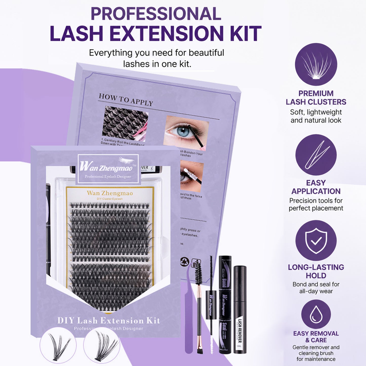 Lash Comfortable Eyelash Extension Set T30-40MIX Individual with Bond and Seal Waterproof Remover